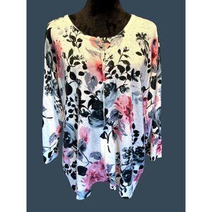 Rebecca Malone Womns XL Floral Zip Front Lightweight Cardigan Sweater Career NWT